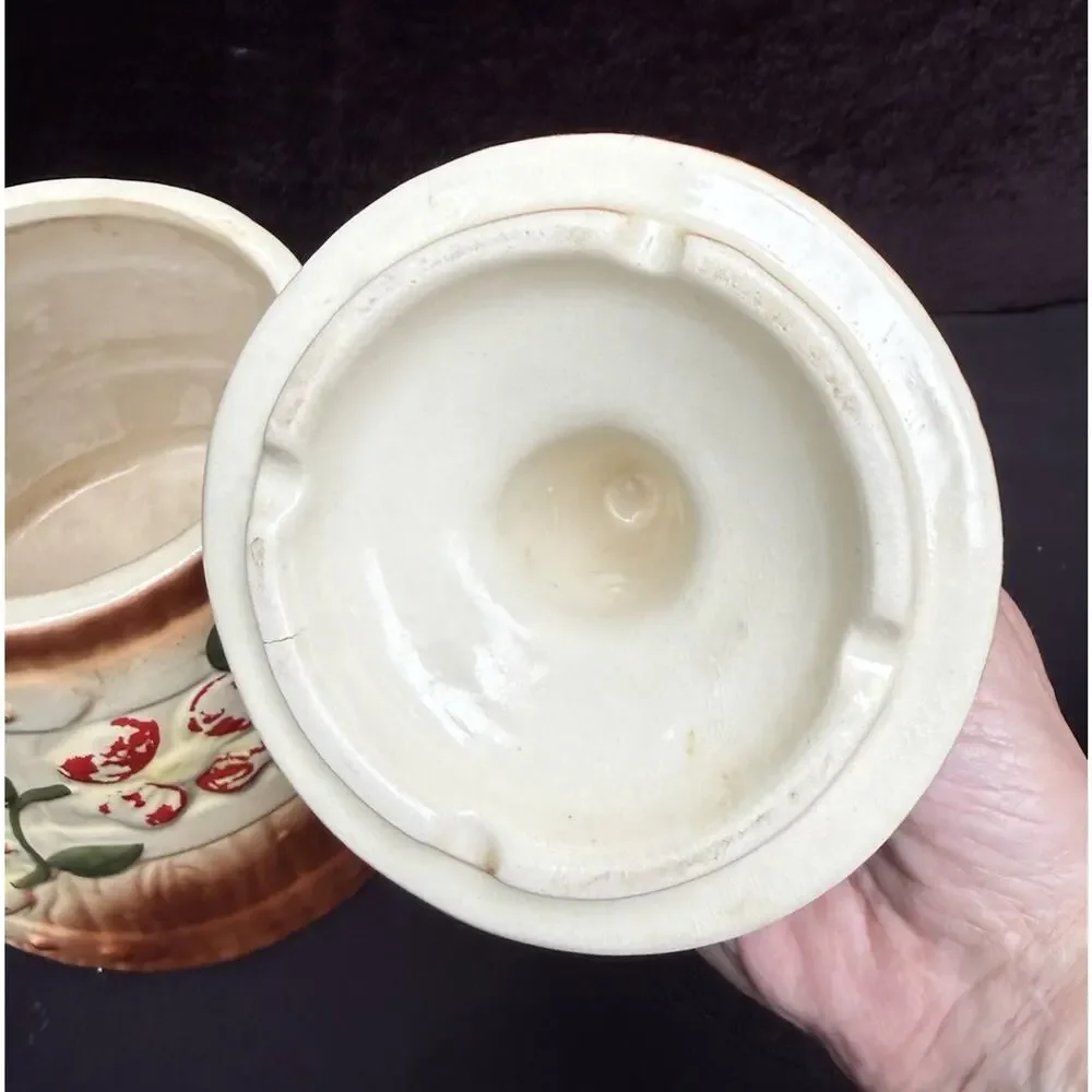 Vintage McCoy Pottery Butter Churn Dogwood Floral Cookie Jar c 1940s Made in USA